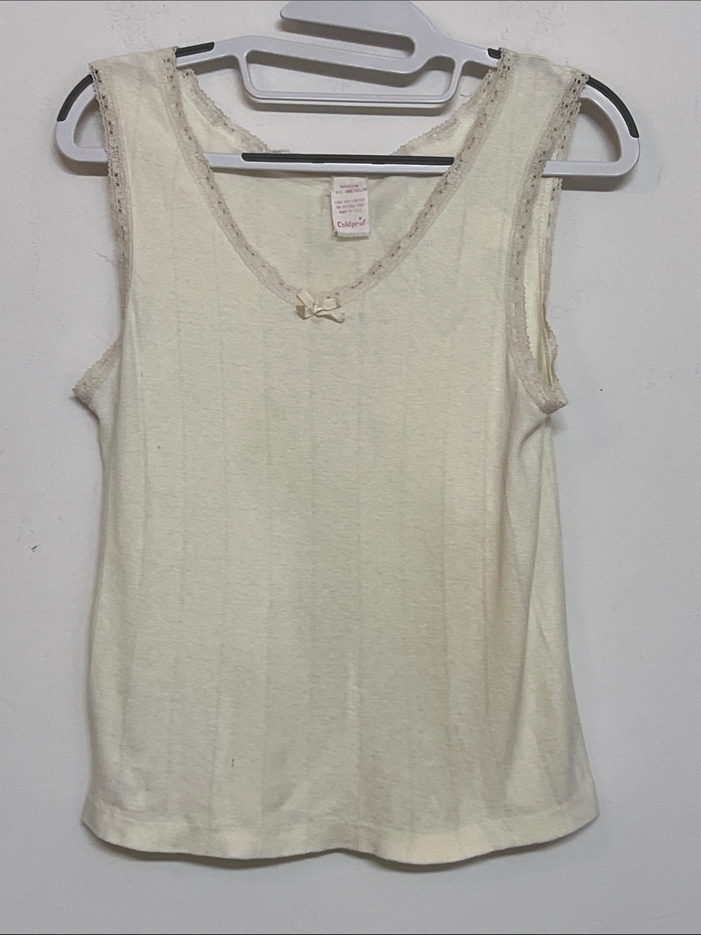 🌞 Coldpruf Vintage y2k 90s Cream Lace Trim V-Neck Tank Top women size M